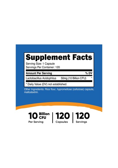 Nutricost Lactobacillus Acidophilus 10 Billion Cfu, 120 Veget... Aromasız