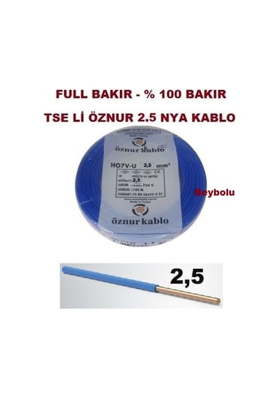 Öznur 2,5 Mm Nya Kablo Tse Li Öznur Kablo Renk Boy Seçiniz