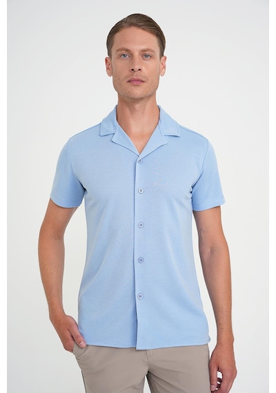 Efor Slim Fit Apaş Yaka Modal Karışımlı Kısa Kol Mavi Gömlek G 1590 Mavi