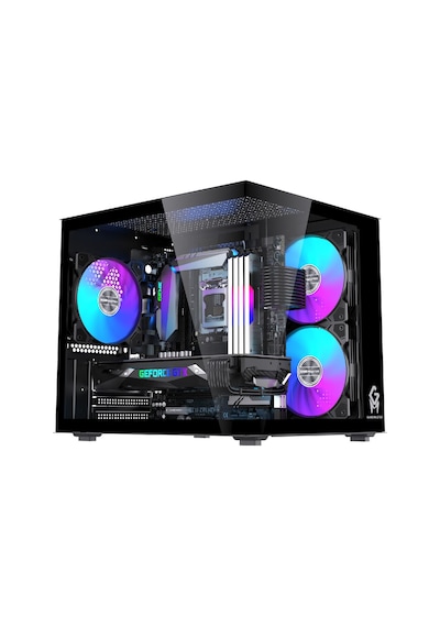 Gm-x1 Tuştan Değişmeli 3x Rgb Fanlı Gaming Mini Akvaryum M-atx Siyah Kasa