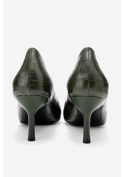 Dericlub Kadın Sivri Burun Croko Stiletto Vegan Deri Zy 4019 Croko Yeşil