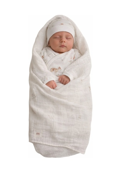 Minisse Çiçek Ve Geyik Baskılı Kruvaze Body Bej 3 Lü Takım 62 Cm Müslin Battaniyeli 4947 Bej Bej