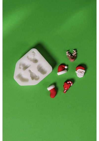 Noel Mini Beşli Silikon Süsleme Kalıbı Beyaz