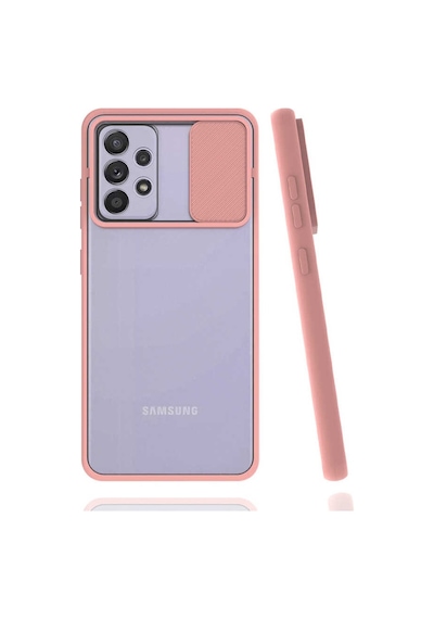 Kilifone - Samsung Uyumlu Galaxy A72 - Kılıf Slayt Sürgülü Arkası Buzlu Lensi Kapak - Pembe Açık
