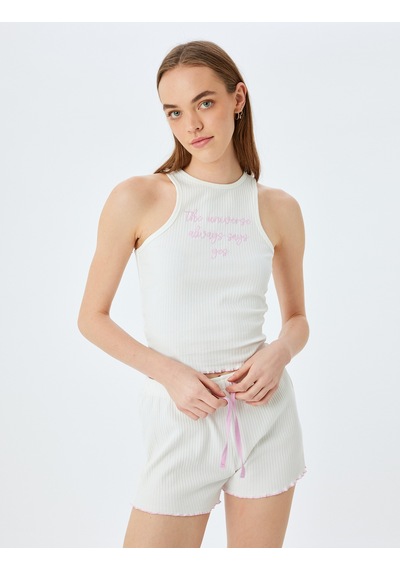 Koton Beli Bağcıklı Pamuklu Fitilli Şort Pijama Altı Ekru 5slk80015mk Ekru
