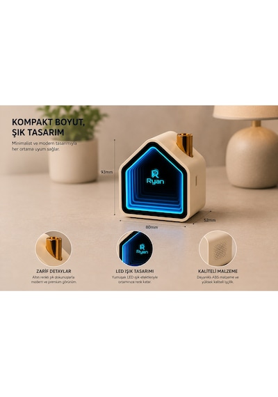 Aura Bluetooth Hoparlör Infinity Ayna Led Işıklı Tws Çift Eşleştirme Bluetooth 6.0 2000mah Şarjlı Taşınabilir Hoparlör Ry-neo1