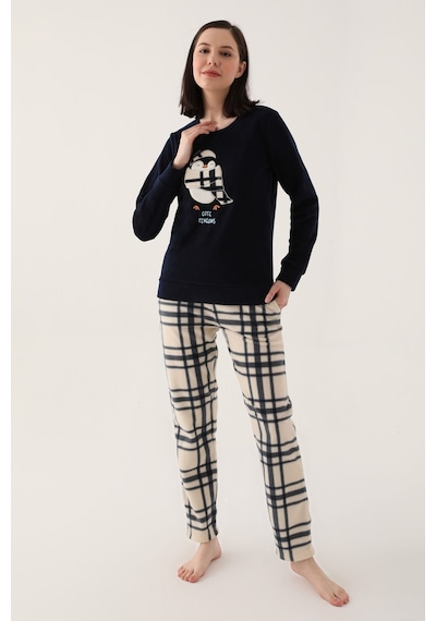 Arnetta Cute Penguins Lacivert Kadın Uzun Kol Pijama Takım