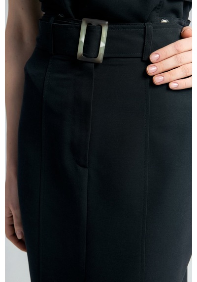 Sateen Jessi Yırtmaçlı Etek - Siyah-137284