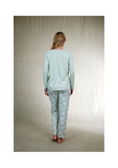 Estiva Kadın Yaprak Alt Desenli Soft Uzun Kollu Pijama Takımı Yeşil