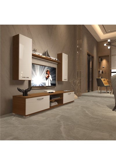 Decoraktiv Eko 5d Mdf Dvd Tv Ünitesi Tv Sehpası - Ceviz Beyaz Ahşap - Beyaz