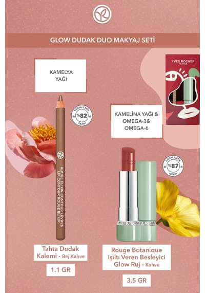 Yves Rocher Glow Dudak Duo Makyaj Seti - Dudak Kalemi -bej Kahve & Glow Ruj - Kahve