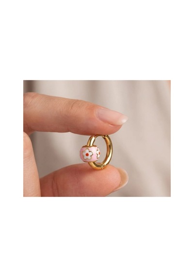 Lunarie Pembe Çiçek Mini Halka Küpe Vintage Sevimli Kararmaz