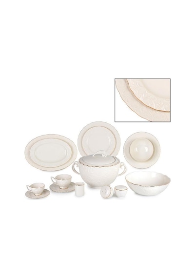 İpek 83 Parça Cream Altın Yemek Takımı Rosen-83 Krem
