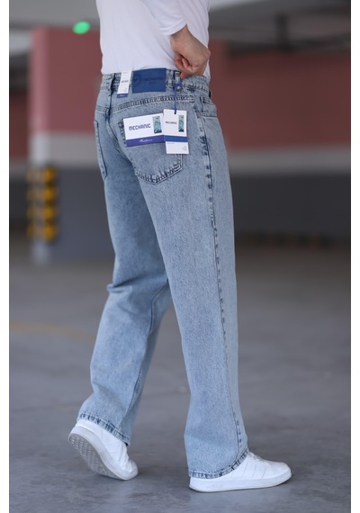 Felvıno Erkek Yıkamalı Baggy Bol Kesim Kot Pantolon Buz Mavisi