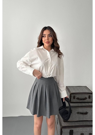 Alemdarshop Gri Pilikaşe Mini Etek