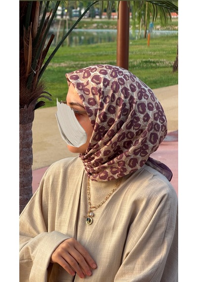 Qalortex Scarf Pamuklu Pera Desen Eşarp - Mürdüm