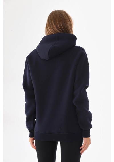 Everest Everst Kapüşonlu 3 İplik Şardonlu Cepli Sweatshirt Lacivert