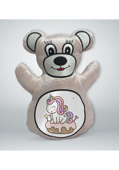 Bk Gift Sevimli Unicorn Tasarımlı Krem Ayıcık Yastık-1
