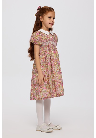 Panço Liberty Kumaş Çiçek Desenli Kız Çocuk Elbise 5621gk26008 Pembe