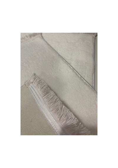 Buççin Online Mağaza Peluş Post Banyo Paspas Takımı Ikili Saçaklı Makinada Yıkanabilir Polyester Kalın 12 Mm + Beyaz Çok Renkli