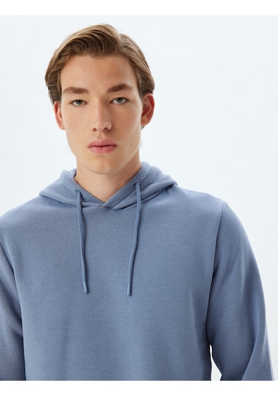 Koton Kapşonlu Sweatshirt Basic Pamuk Karışımlı Mavi 5wam70001mk Mavi