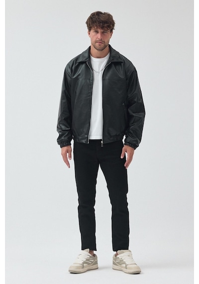 Unisex Oversize Basic Deri Ceket Siyah Billderi Unisex Oversize Basic Deri Ceket Siyah Billderi
