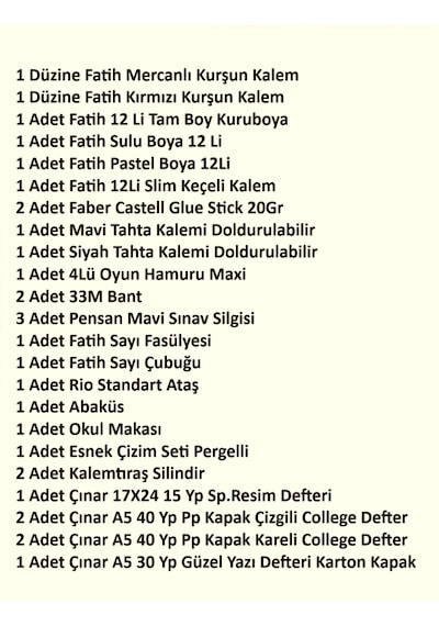 Fatih İlkokul 1. Sınıf Kırtasiye Seti 29 Parça Başlangıç Set