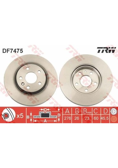 Trw Df7475 Ön Fren Diski 15 İnç 276mm Astra J 10-cruze10-aveo T299 13502045