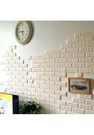Beyaz Tuğla Desen 5 Adet Kendinden Yapışkanlı Duvar Paneli Kağıdı