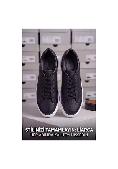 Liarca Ghostwood - Hakiki Deri Sararmaz Faylon Taban Siyah Beyaz Erkek Sneaker Ayakkabı Siyah - Beyaz