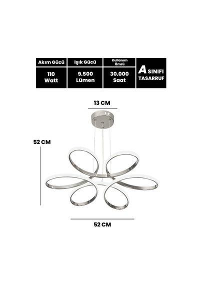Papatya Topsuz 3 Renk Kumandalı Led Avize Büyük Salon Ledli Avize Gri - 803345374 Gri - 803345374 Gri
