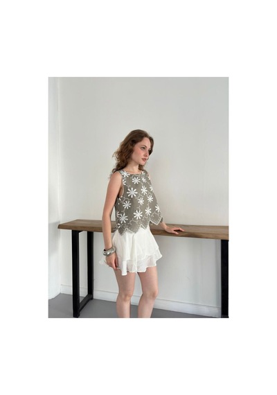 Verymoda Nakışlı Kolsuz Bluz D2872 Haki