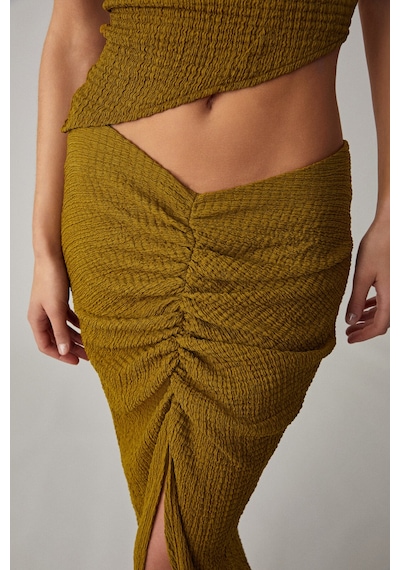 Grımelange BONIA Kadın Slim Fit Örme Yırtmaç Detaylı Yeşil Etek