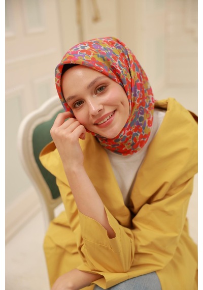Silk Home Soft Eşarp 73081-39 Gümüş, Parlak Turuncu, Mercan, Mor, Çelik Mavi