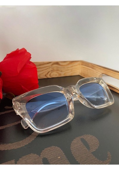 Cat Eye Kristal Şeffaf Kadın Güneş Gözlüğü  Mavi Cam