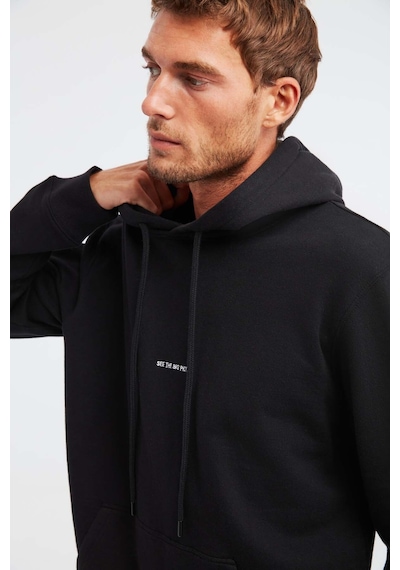 Grımelange Epic  Erkek Yumusaçık Kumaşlı Kapüşonlu Kordonlu Regular Fit Nakışlı Siyah Sweatshirt