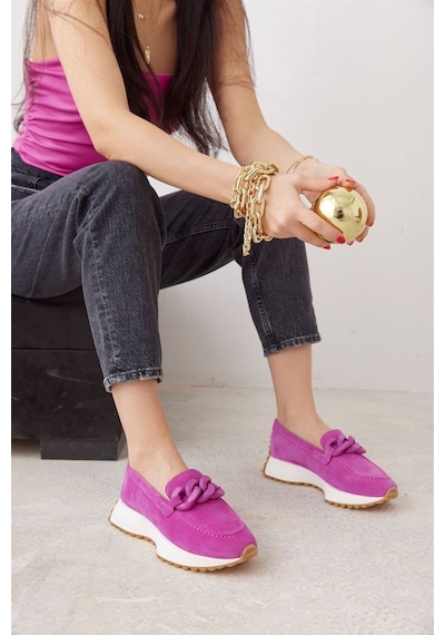 Darius Pembe Hakiki Süet Zincir Aksesuarlı Kadın Sneaker-Pembe