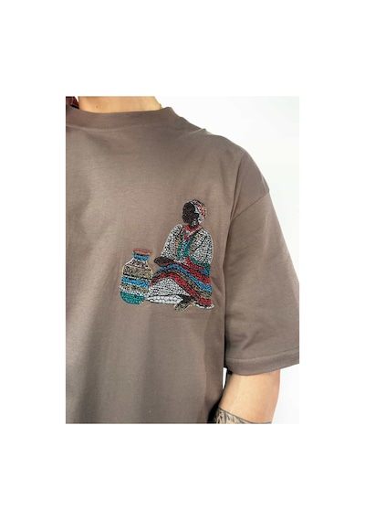 Zaee Nomad Nakışlı Premium Oversize Tişört Kahverengi