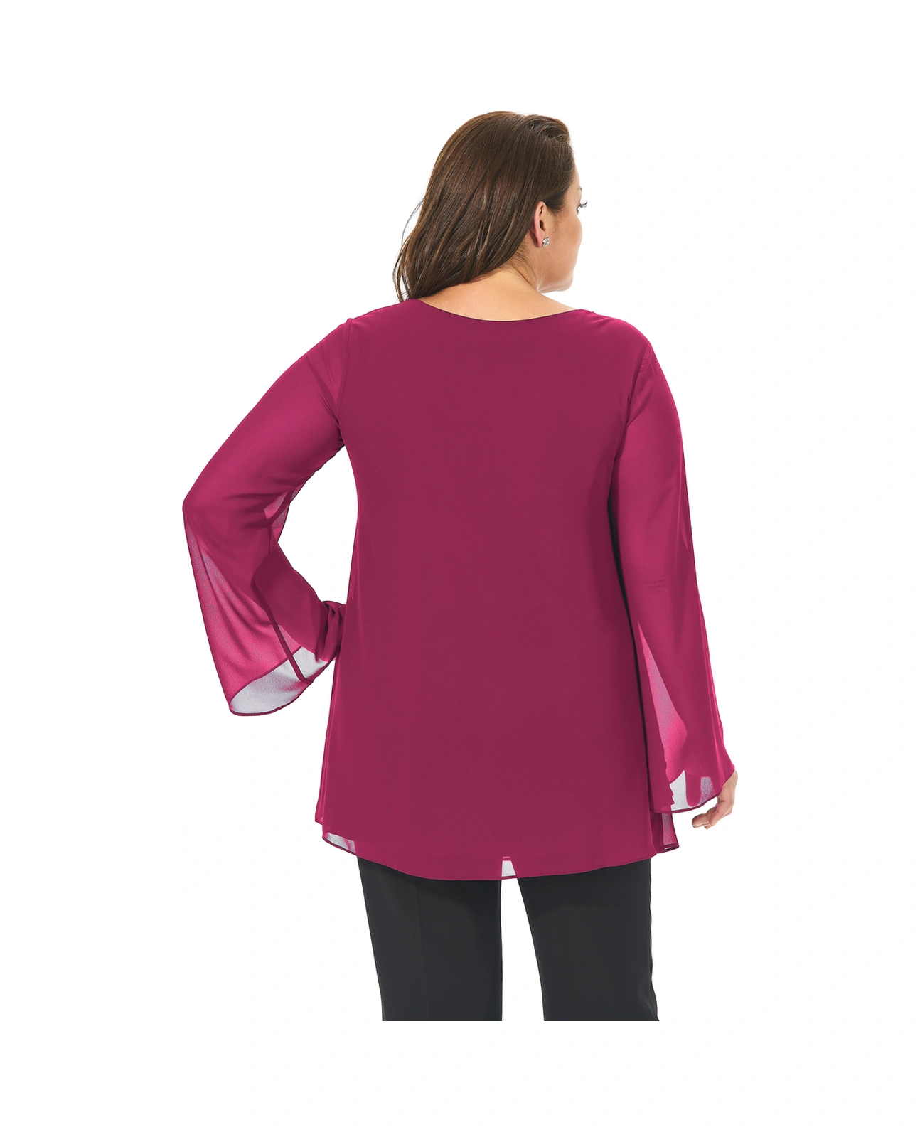 Lilas Xxl Büyük Beden Fuşya Renkli Şifon Abiye Bluz Fuşya