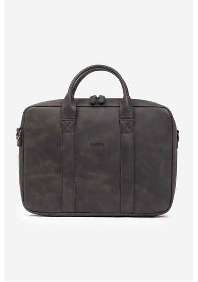 Mussen Hakiki Deri Organizer Macbook Laptop Evrak Çantası 13" & 14" İnç Asfalt Tiana