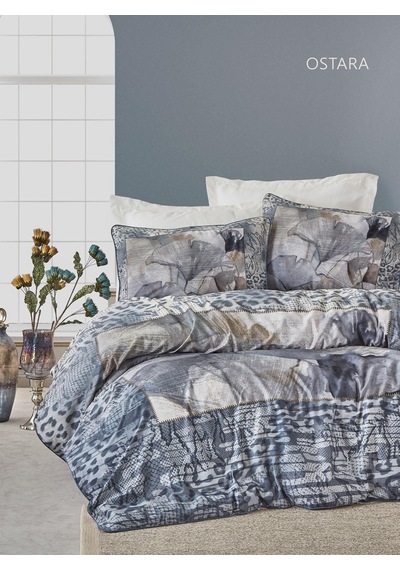Clup Cotton Çift Kişilik Pamuk Saten Nevresim Takımı Ostara Denim