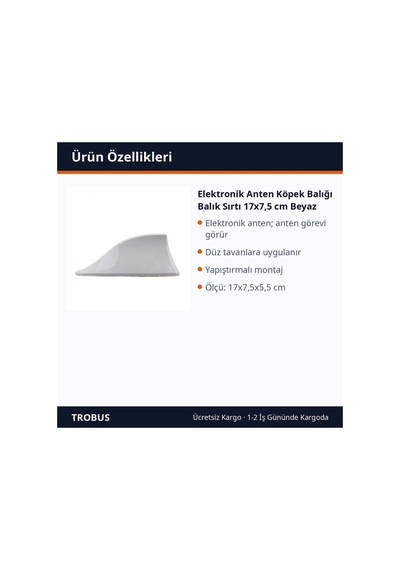 Trobus Elektronik Anten Köpek Balığı Balık Sırtı 17x7,5 Cm Beyaz