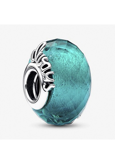 Nur Silver Folyolu Fasetli Yeşil Murano Camlı Gümüş Charm - NUR-CM00354