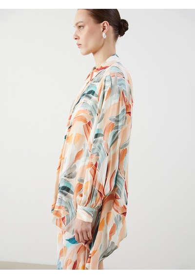 Lcw Modest Karışık Desenli Oversize Kadın Gömlek Tunik