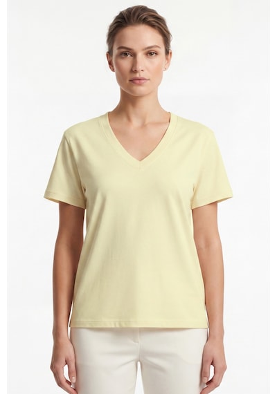 Goffra Kadın Vision V Yaka Premium Kalite Yoğun Dokulu Pamuklu T-shirt Sarı W102-r0220-03