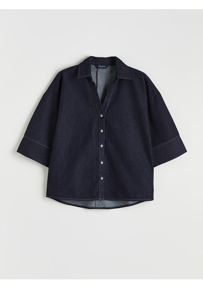 Lcw Vision İndigo Loose Fit Kadın Jean Gömlek