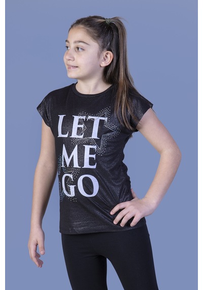Toontoy Kids Toontoy Kız Çocuk Let Me Go Baskılı Tişört Siyah