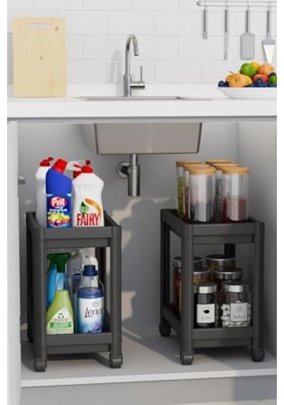 2 Katlı Tekerlekli Düzenleyici Raf Mutfak Tezgah &amp Amp Evye Altı Dolap İçi Organizer, Banyo Deterjanlık Ve Şa Diğer 08450014