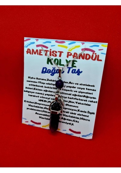 Sertifikalı Ametist Taşı Pandül Kolye Doğal Taş Özel Tasarım Model Çok REnkli