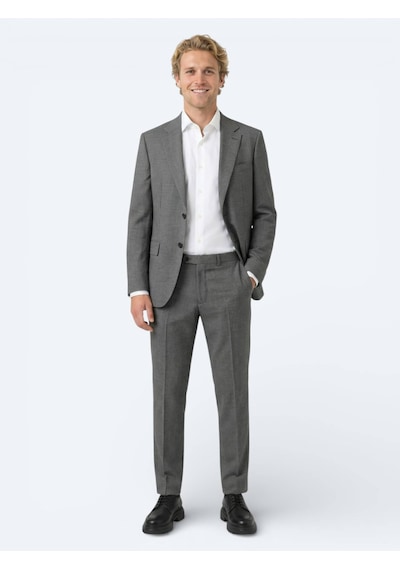 Kip Gri Çizgili Modern Fit Yün Takım Elbise 46